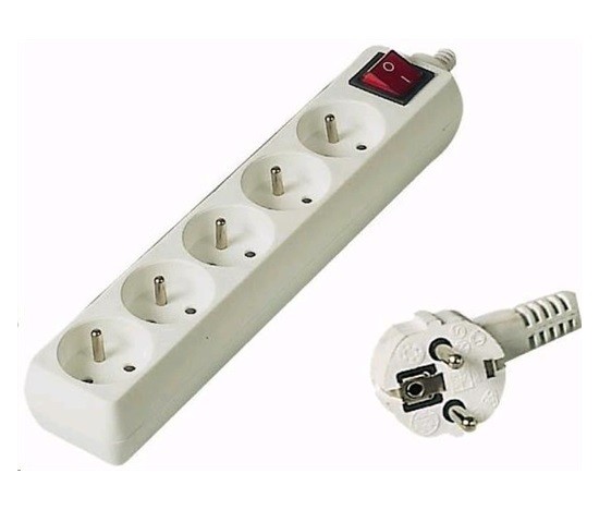 Predlžovačka 220V, 5m, 5 zásuviek, vypínač